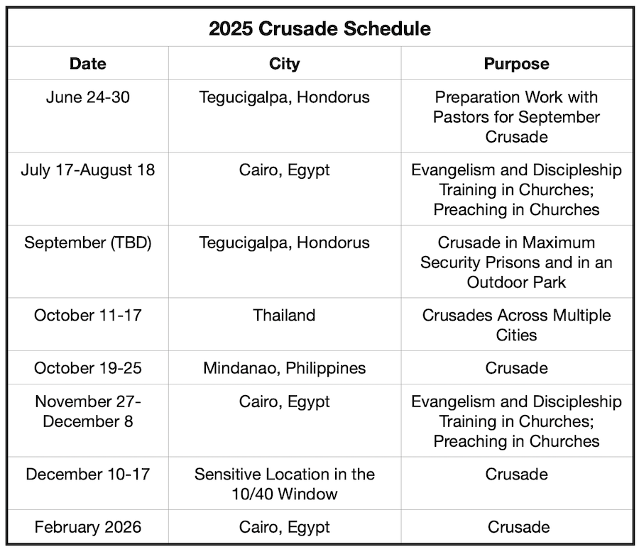 2025 Crusade Schedule 2